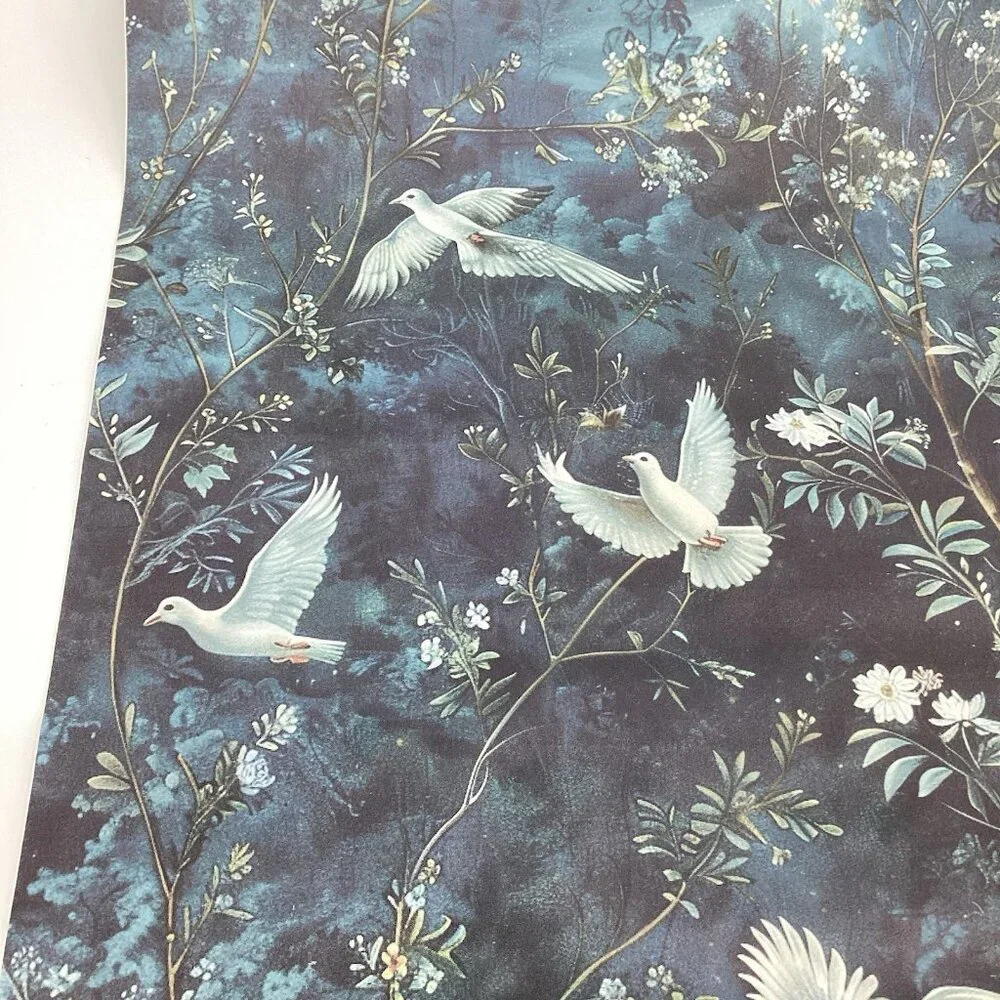 Peel and Stick Wallpaper Floral Doves Bohi Wallpaper Blue White Green Doves